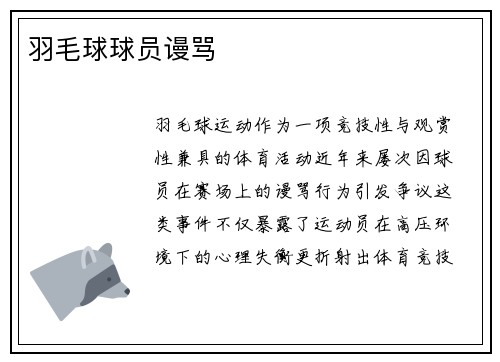 羽毛球球员谩骂